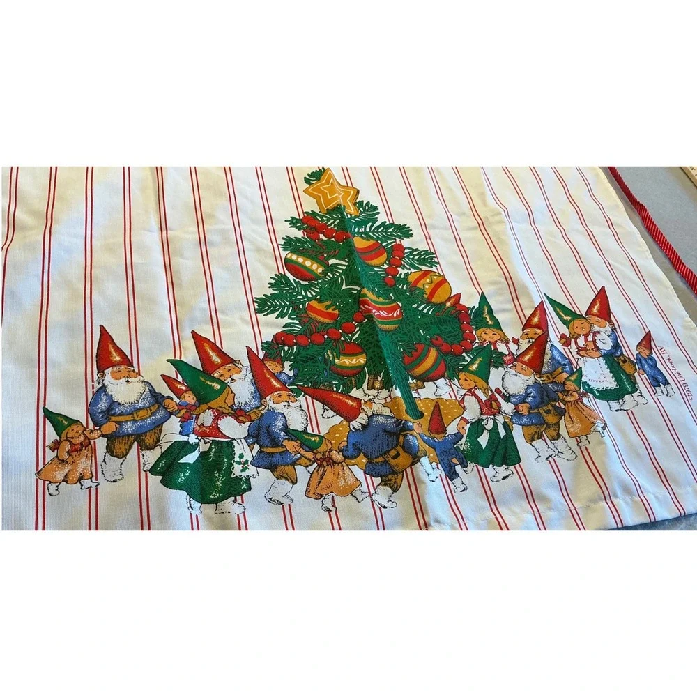 Barth & Dreyfuss Vintage 70s Gnomes Christmas Apron Rien Poortvliet OS NWT